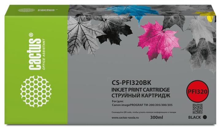 Картридж струйный Cactus CS-PFI320BK черный (300мл) для Canon  imagePROGRAF  TM-200/TM-200  MFP L24ei/TM-205/TM-300