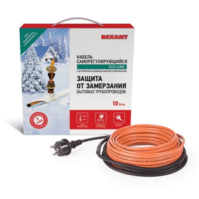 Комплект нагревательного саморегулирующегося кабеля (пищевой) 10HTM2-CT (10м/100Вт) REXANT