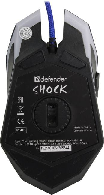 Defender Shock Gaming Mouse <GM-110L> (RTL)  USB 6btn+Roll <52110>