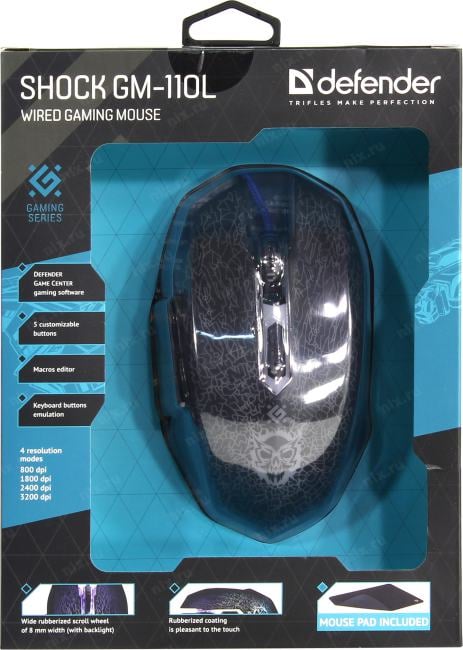 Defender Shock Gaming Mouse <GM-110L> (RTL)  USB 6btn+Roll <52110>