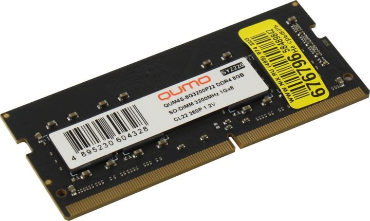 Оперативная память QUMO QUM4S-8G3200P22, 8Gb DDR4 3200MHz SO-DIMM CL22