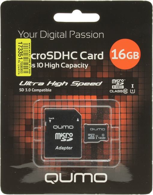 Micro SecureDigital 16Gb QUMO QM16GMICSDHC10U1 {MicroSDHC Class 10 UHS-I, SD adapter}