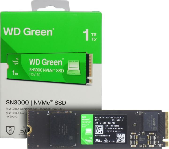 SSD Western Digital WDS100T4G0E, 1 ТБ, M.2 PCIe 4.0, 5000/4200 МБ/с