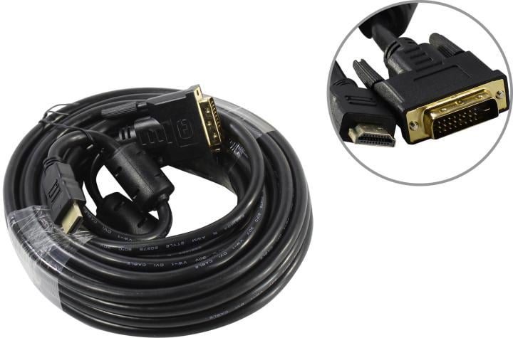 Buro <HDMI-19M-DVI-D-10M> Кабель HDMI to DVI-D (19M -25M)  10м 2фильтра <817224>