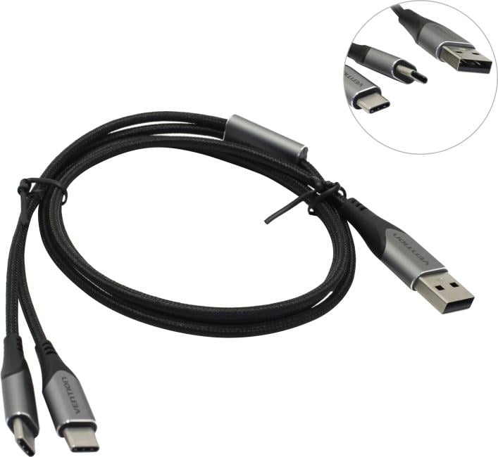 Кабель Vention CQOHF, 2×Type-C – USB, 2.4A, 1 м