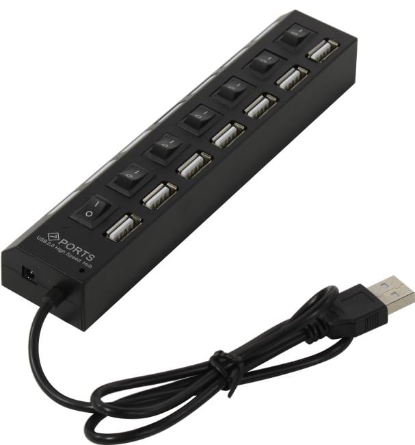 <088195> Концентратор USB-A - 7-port USB2.0, Gembird UHB-U2P7-02, питание, черный [UHB-U2P7-02]