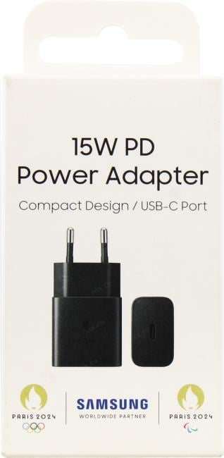 Samsung <EP-T1510NBEGEU> Зарядное устройство USB-C (Вх. AC100-240V,  DC5/9V, 15W, USB-C)