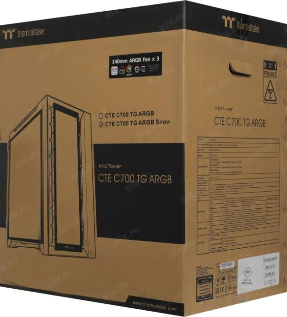 Miditower Thermaltake <CA-1X7-00F6WN-01> White CTE C700 TG ARGB Snow E-ATX  без  БП,  с окном