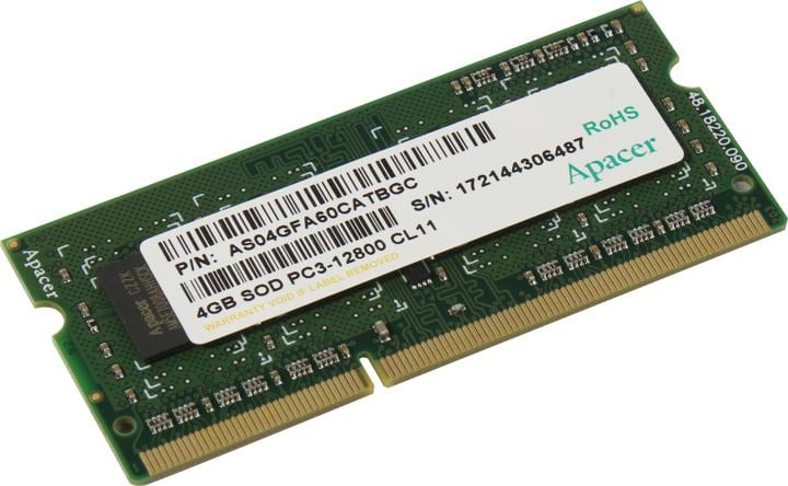 Модуль памяти Apacer DS.04G2K.KAM, 4ГБ, DDR3, 1600МГц, SO-DIMM