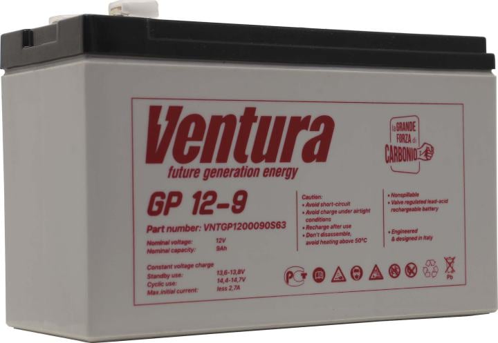 АКБ Ventura GP 12-9 12V/9Ah {S63 (F2), ДхШхВ 151х65х100мм, 2.55кг, срок службы 6-9 лет}