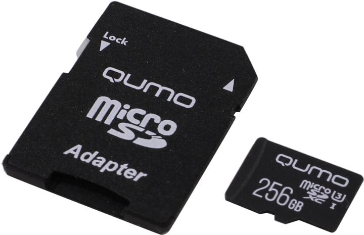 Флеш карта QUMO MicroSDXC 256 Gb 90/70 МБ/с UHS-I U3, Pro seria 3.0, адаптер в комплекте SD, красная картонная упаковка (QM256GMICSDXC10U3)