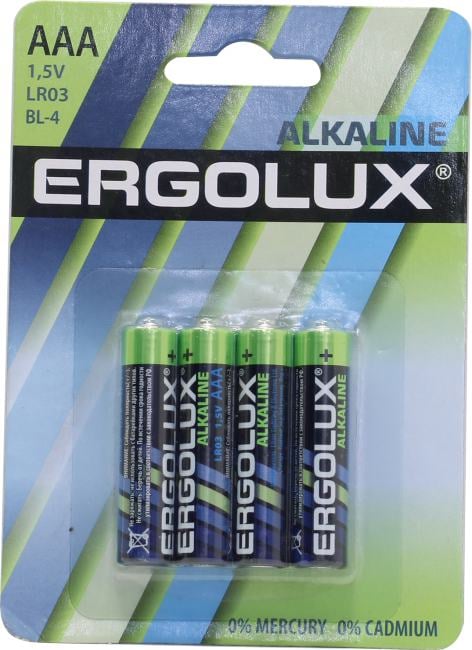 Ergolux <LR03 BL-4> Size AAA, щелочной  (alkaline)  <уп.  4 шт>