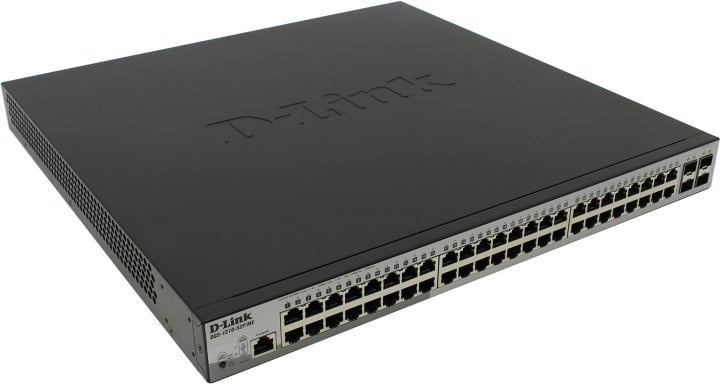 DGS-1210-52P/ME/B1A - Коммутатор, D-Link, DGS-1210-52P/ME/B1A, 19 дюймовый стоечный, 48 портов 10/100/1000M RJ45+4 порта SFP (порты 1-8 PoE 802.3af/at, порты 9-24 PoE 802.3af, PoEбюджет 193 Вт), Управляемый, Корпус металл, 1U