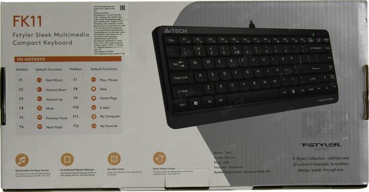 Клавиатура A4Tech Fstyler FK11  Grey <USB> 86КЛ