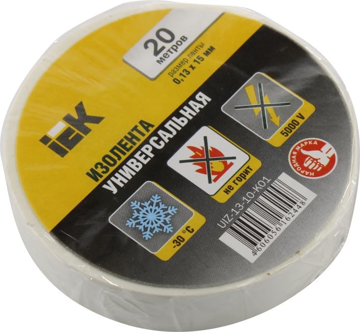 IEK <UIZ-13-10-K01> Изолента  ПВХ  (белая,  15x0.13мм, 20м)