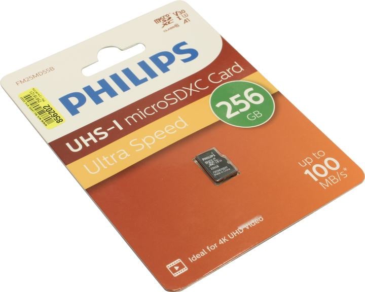 Карта памяти Philips FM25MD55B/97, microSD 256 ГБ, UHS-I U3 V30 A1
