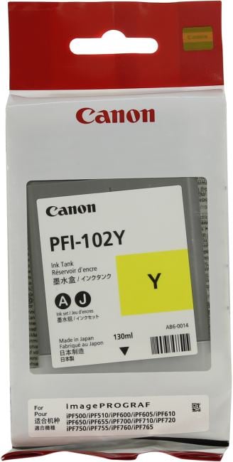 Чернильный контейнер Canon PFI-102Y  Yellow для iPF500/510/600/605/610/650/655/700/710/720/750/755/760/765