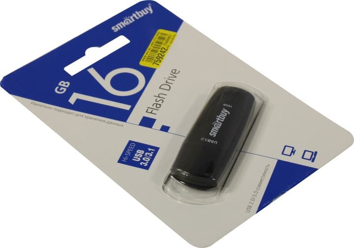 Флешка USB Smartbuy Scout Black (SB016Gb3SCK), 16Gb, USB 3.0/3.1, R/W 100/40, черный