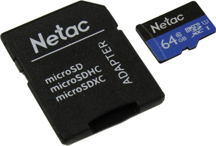 Netac <NT02P500STN-064G-R> microSDXC Memory Card 64Gb UHS-I U1 +  microSD-->SD  Adapter