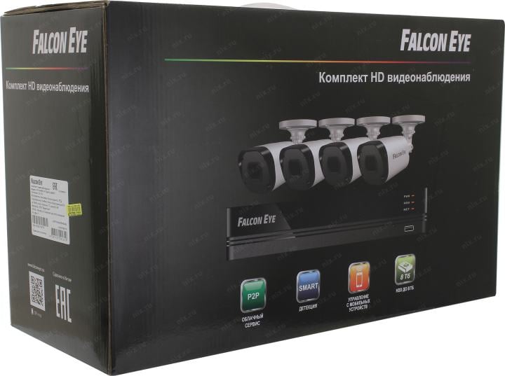 Falcon Eye <FE-104MHD KIT ДАЧА SMART> (HVR 4Video In/4IP-cam,150FPS,1xSATA,LAN,USB2.0,VGA,HDMI + 4  cam F=3.6, LED)
