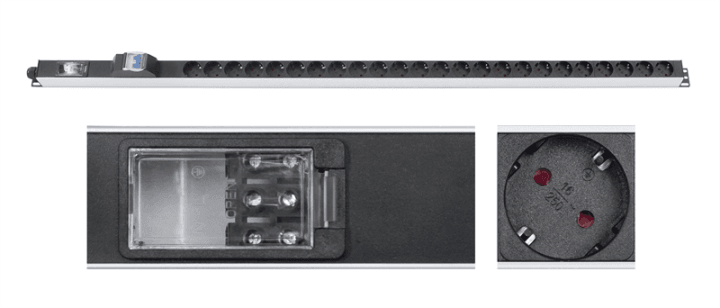 PDU-32-24S-B-T Cabeus PDU-32-24S-B-T Блок розеток для 19" шкафов, вертикальный, 24 розетки Schuko,  32А, автомат защиты,