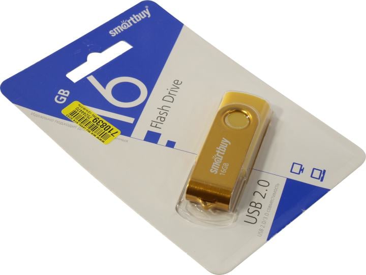 USB флеш накопитель 16 Gb SmartBuy Twist Yellow пластик-металл/поворотная/ SB016GB2TWY