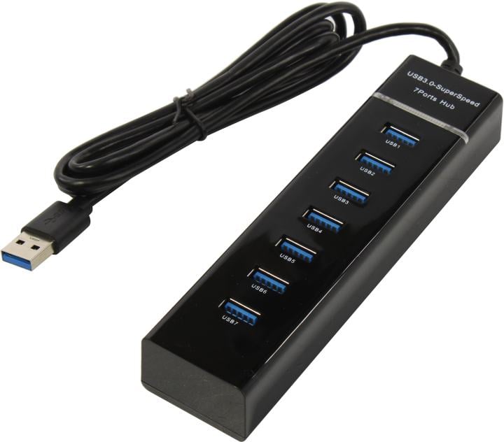 USB-хаб KS-is - KS-569, USB Type A, 1-USB2.0 Type A, 6-USB3.0 Type A, цвет чёрный, KS-569
