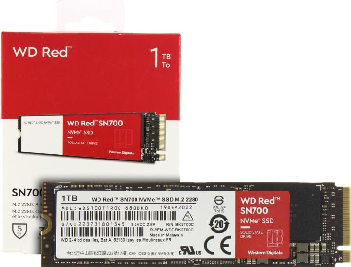 Твердотельный накопитель SSD M.2 1 Tb Western Digital Red SN700 Read 3430Mb/s Write 3000Mb/s 3D NAND TLC WDS100T1R0C