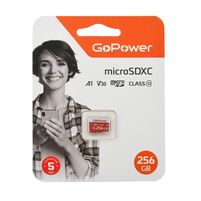 GoPower 00-00025684 Карта памяти microSD GoPower 256GB Class10 UHS-I (U3) 100 МБ/сек  V30 без адаптера