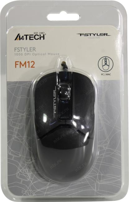 A4Tech FSTYLER Optical Mouse <FM12 Black>  (RTL) USB 3btn+Roll