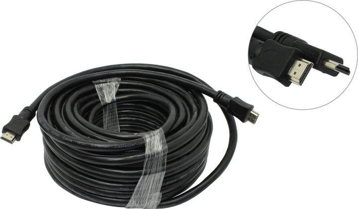 Видео кабель Cablexpert, HDMI (M) -> HDMI (M), HDMI 2.0, 4K@30Hz, 18 Гб/с, 20 м, цвет чёрный, CC-HDMI4-20M