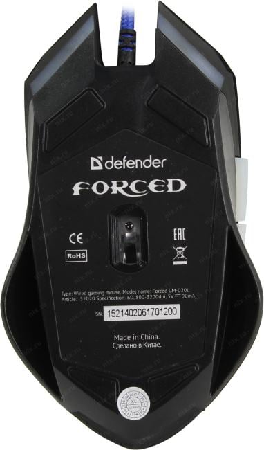 Defender Forced Gaming Mouse <GM-020L> (RTL)  USB 6btn+Roll <52020>