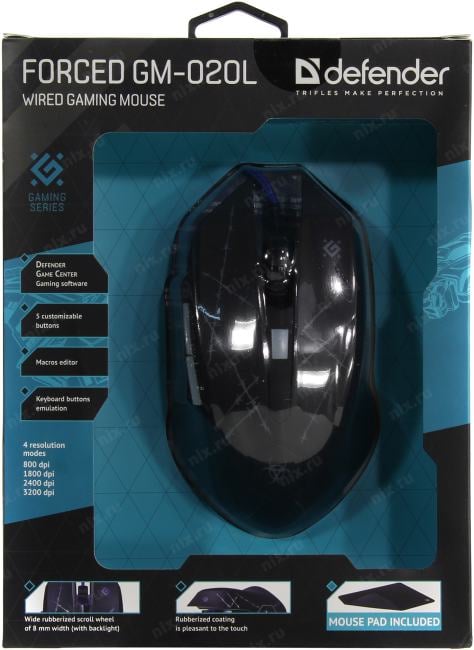 Defender Forced Gaming Mouse <GM-020L> (RTL)  USB 6btn+Roll <52020>