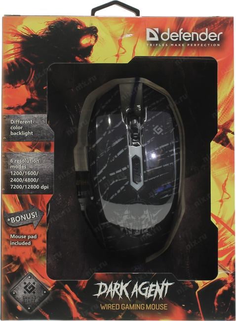 Defender Dark Agent Gaming Mouse <GM-590L> (RTL) USB  6btn+Roll  <52590>