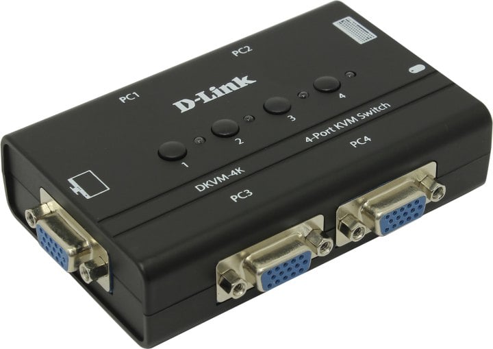 D-Link (DKVM-4K)  Switch  4,1 (клавиатураPS,2+мышьPS,2+VGA15pin)(+2  кабеля)