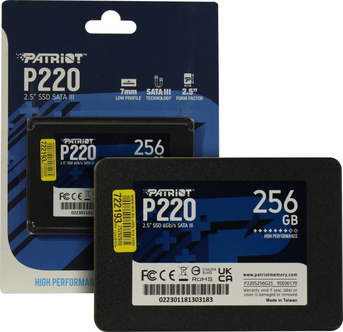 SSD Patriot P220S256G25, 2.5" 256ГБ, SATA, 550/490 МБ/с