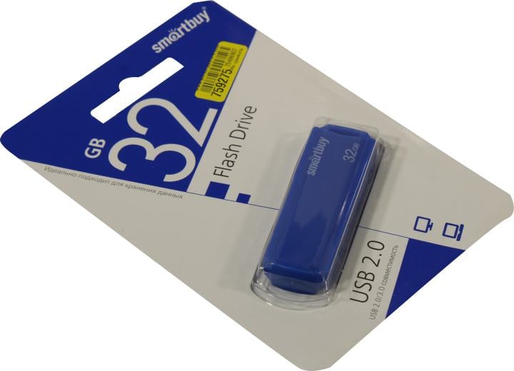 Флешка USB Smartbuy CLUE Blue (SB32GbCLU-BU), 32Gb, USB 2.0, R/W 15/5, синий