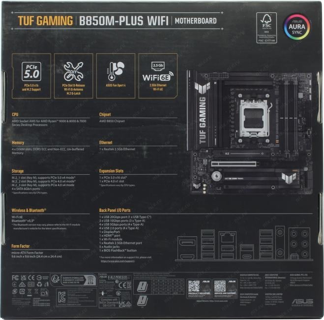 ASUS TUF GAMING B850M-PLUS WIFI (RTL) AM5 <B850> PCI-E HDMI+DP 2.5GbLAN+WiFi+BT SATA  MicroATX  4DDR5