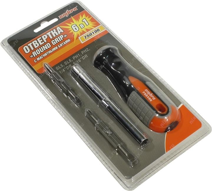 Отвёртка Ombra 750106, Round Grip, с битами, 4 предмета