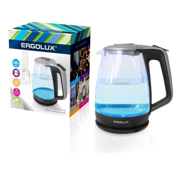 Чайник стеклянный Ergolux ELX-KG01-C42, 1.7 л, LED-подсветка