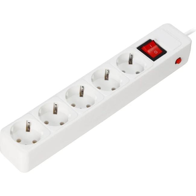 SBSP-5-30-W Сетевой фильтр 16А, 3500 Вт, 5 гнезд, без з/ш, с з/к, ПВС 3x1.0 мм?,  3  м,  белый (SBSP-5-30-W)