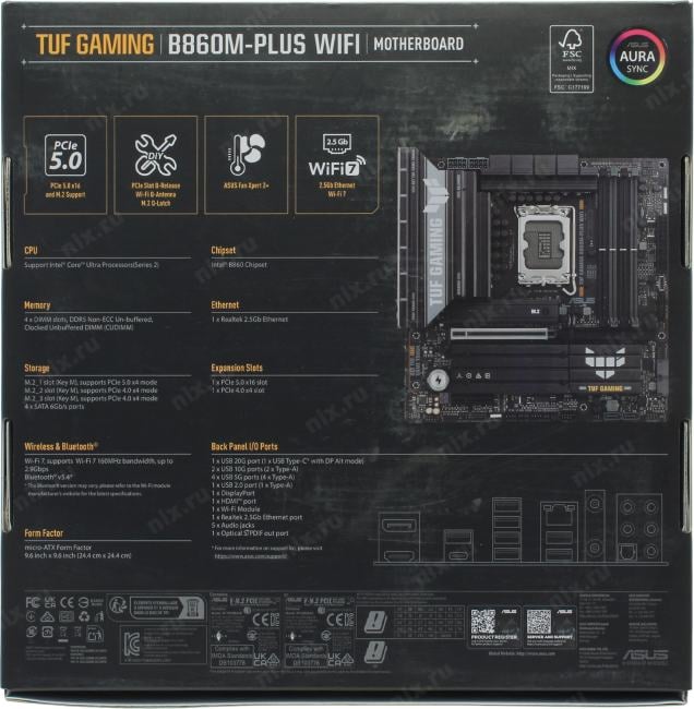 ASUS TUF GAMING B860M-PLUS WIFI (RTL) LGA1851 <B860> PCI-E HDMI+DP 2.5GbLAN+WiFi+BT  SATA MicroATX 4DDR5