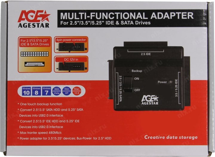 AgeStar <FUBCP2>IDE/SATA-->USB2.0 Adapter(адаптер для подкл-я  IDE/SATA  2.5"/3.5"устройств  к USB)+Б.П.
