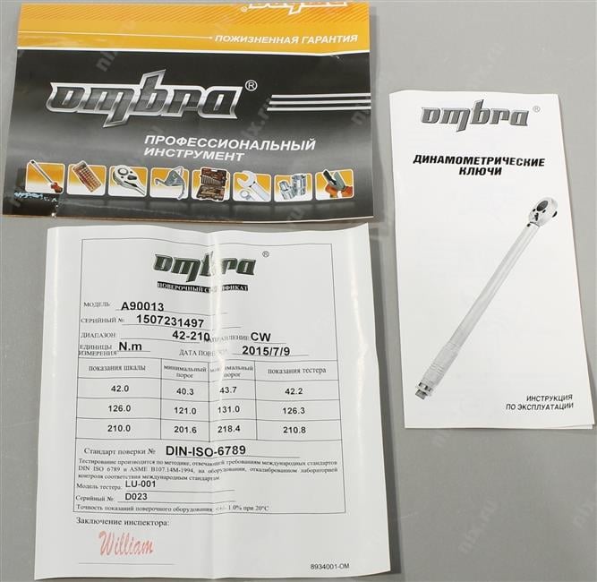 Ombra <A90013> Ключ динамометрический щелчкового типа  (1/2", 445мм, 42-210Нм)