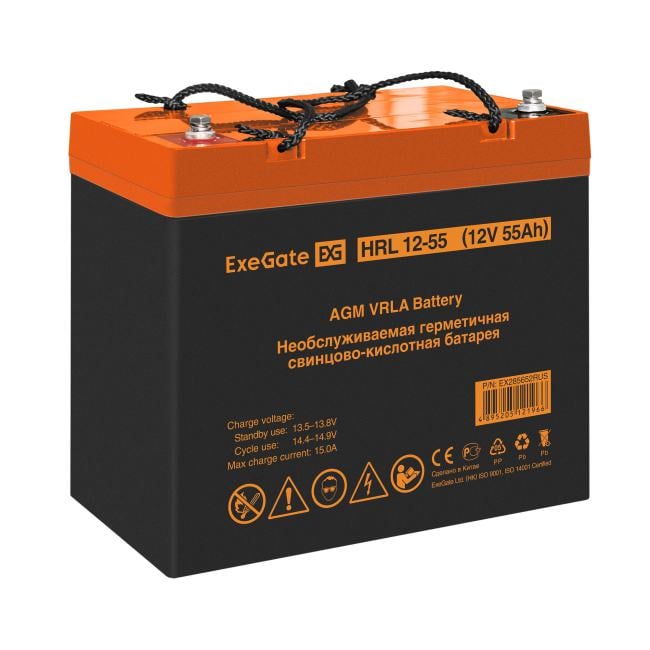 Аккумуляторная батарея ExeGate EX285652RUS HRL 12-55 (12V 55Ah, под болт М6)