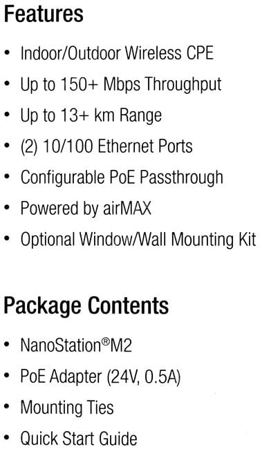 UBIQUITI <NSM2> NanoStation M2 Outdoor PoE Access Point (2UTP 100Mbps,  802.11b/g/n, 150Mbps, 11dBi)