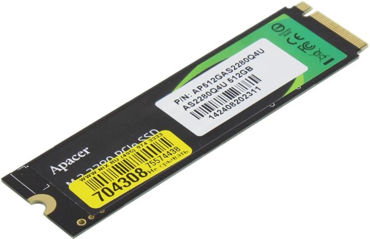 SSD Apacer AS2280Q4U AP512GAS2280Q4U-1, 512GB, M.2 PCIe Gen4x4, 7000/3000 МБ/с