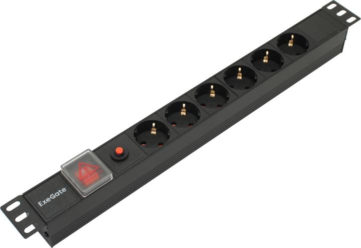 Exegate ServerPro PDU-19H605 Al-6S-C14-SW-O <EX280830RUS> Блок силовых розеток 19", чёрный  1U, 6 евророзеток
