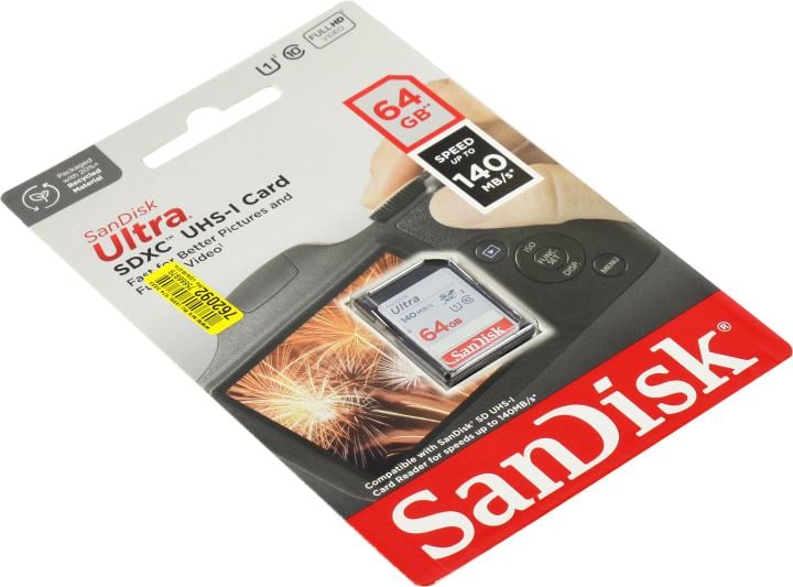 Карта памяти SanDisk SDSDUNB-064G-GN6IN, 64GB, SDXC, UHS-I, 140MB/s