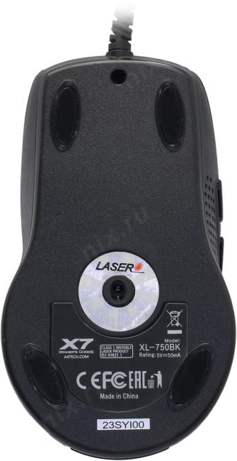 A4Tech Game Laser Mouse <XL-750BK-Black> (3600dpi)  (RTL) USB 7btn+Roll